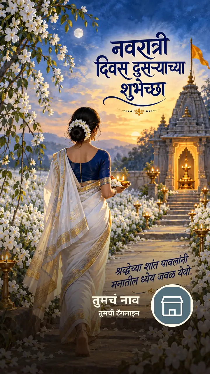 नवरात्री दिवस दुसऱ्याच्या शुभेच्छा - श्रद्धेच्या शांत - Festival Image, फुलं, निसर्ग, दिवा
