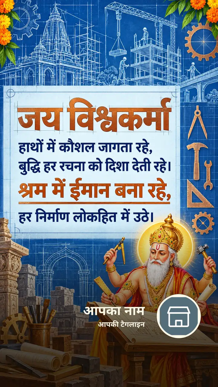 जय विश्वकर्मा - Bhakti Image, फूल, दीया