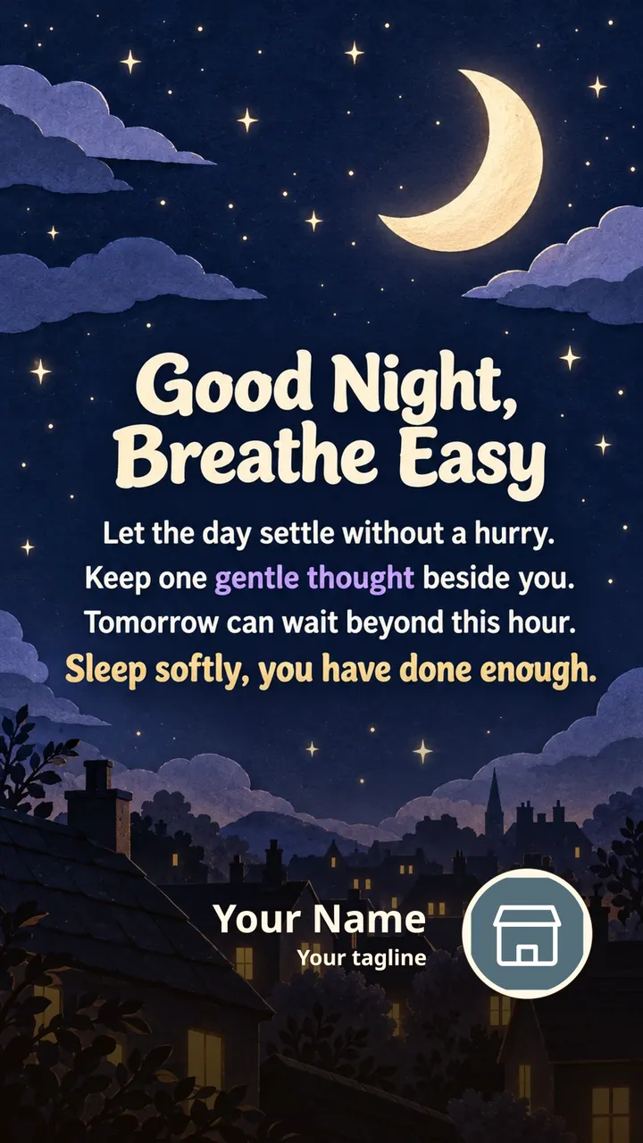 Good Night, Breathe Easy - Good Night Image, Moon, Stars