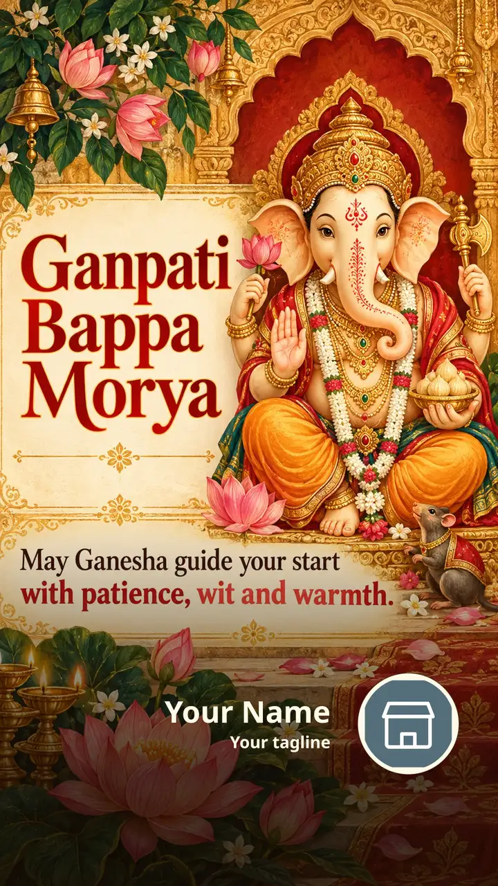 Ganpati Bappa Morya - May Ganesha guide your start - Devotional Image, Flowers, Ganesha