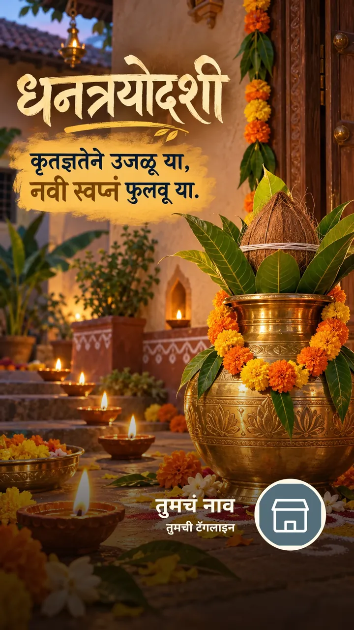 धनत्रयोदशी - कृतज्ञतेने उजळू या, - Festival Image, फुलं, दिवा, गाव