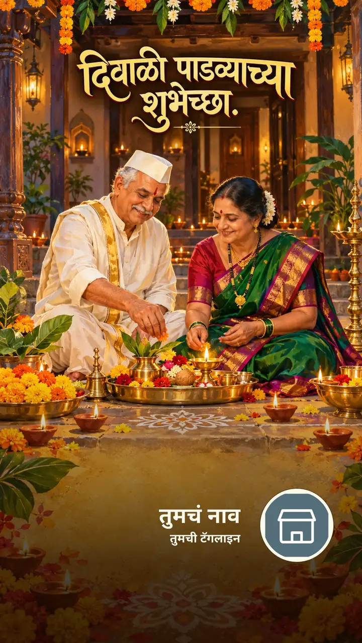 दिवाळी पाडव्याच्या शुभेच्छा. - Festival Image, फुलं, दिवा, कुटुंब, जोडपं