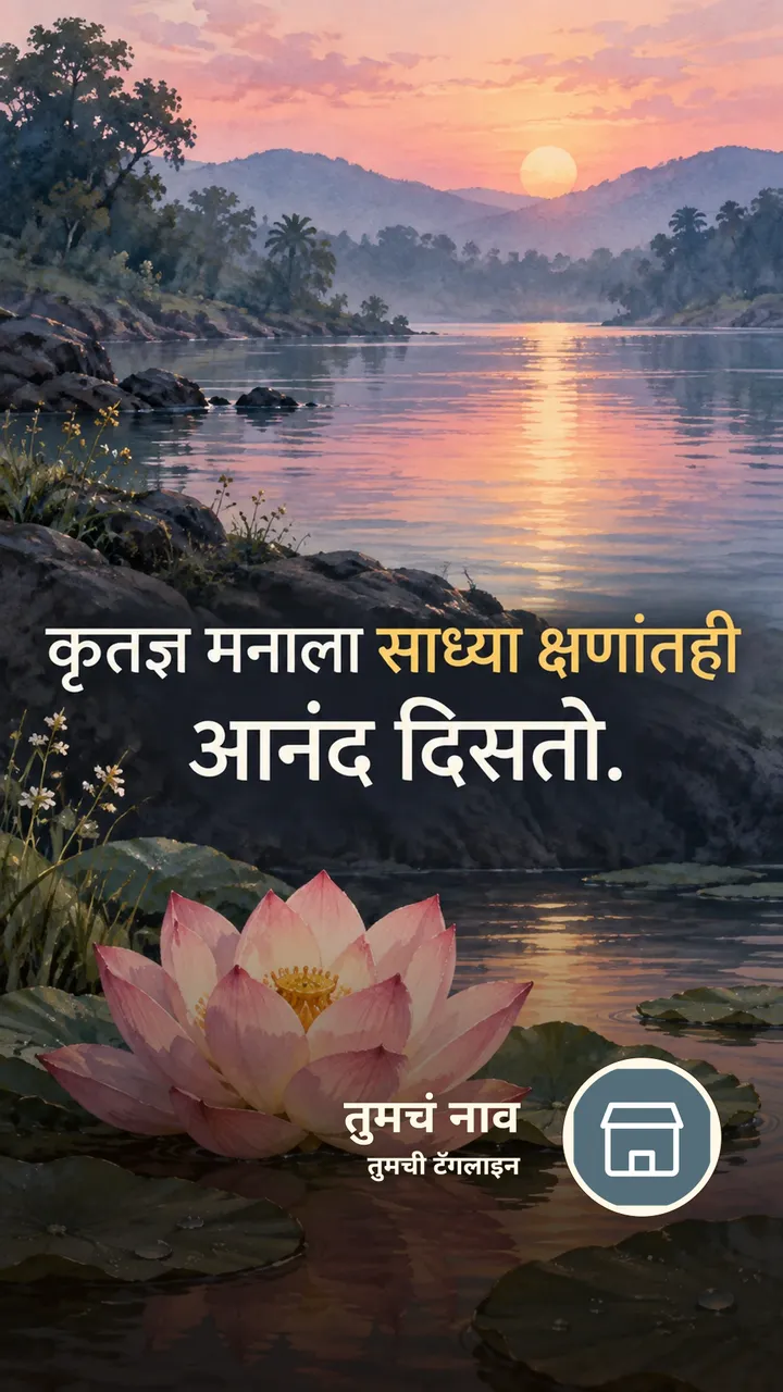 कृतज्ञ मनाला साध्या क्षणांतही - Suvichar Image, कमळ, नदी