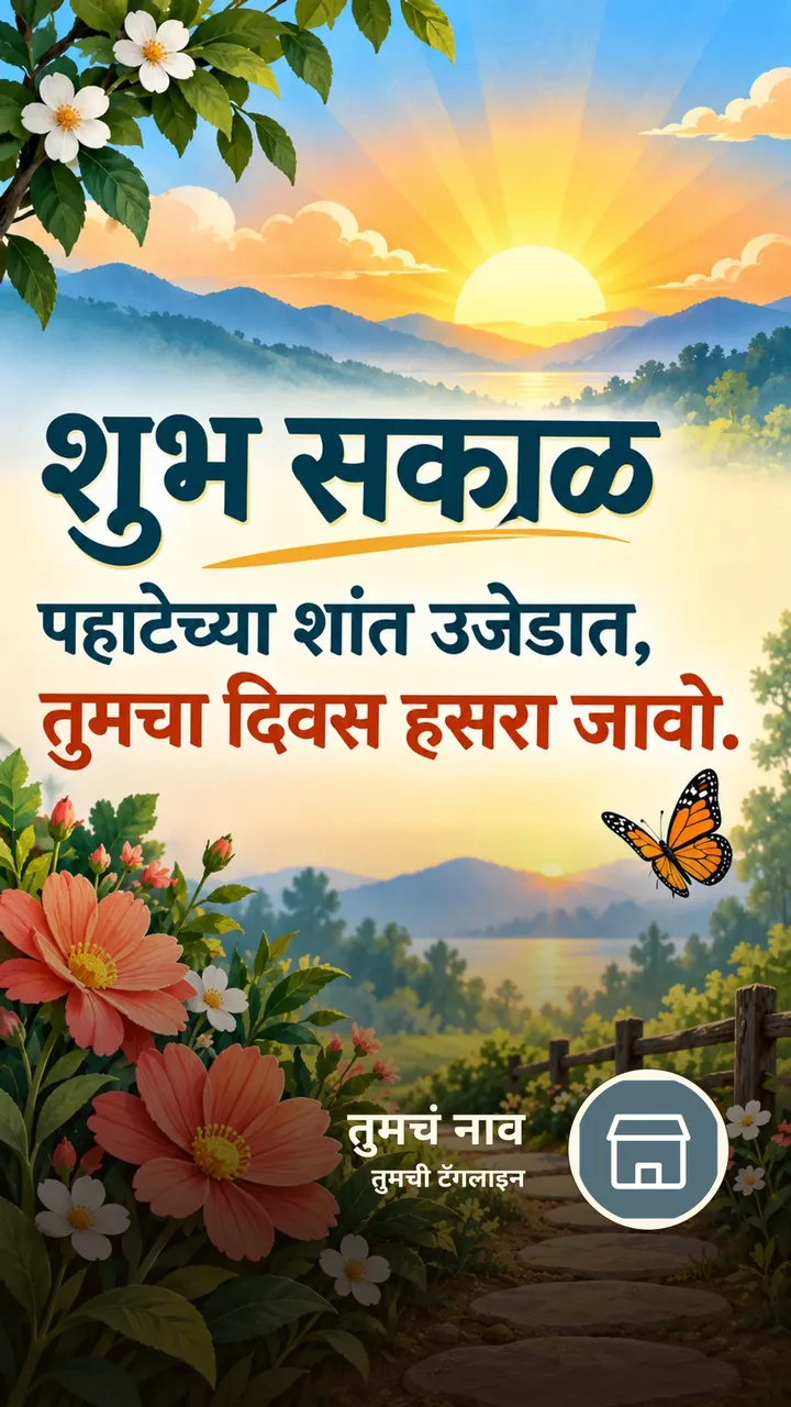 शुभ सकाळ - पहाटेच्या शांत उजेडात, - Shubh Sakal Image, फुलं, सूर्योदय, फुलपाखरू