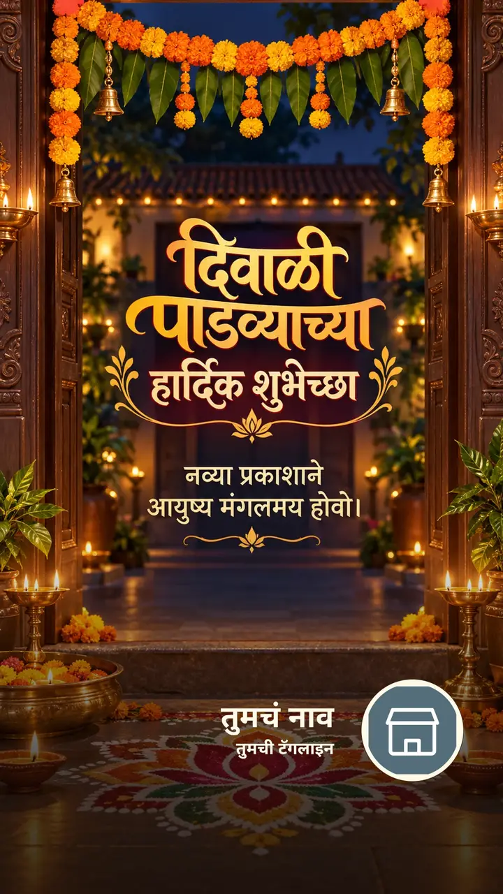 दिवाळी पाडव्याच्या हार्दिक शुभेच्छा - नव्या प्रकाशाने - Festival Image, फुलं, दिवा