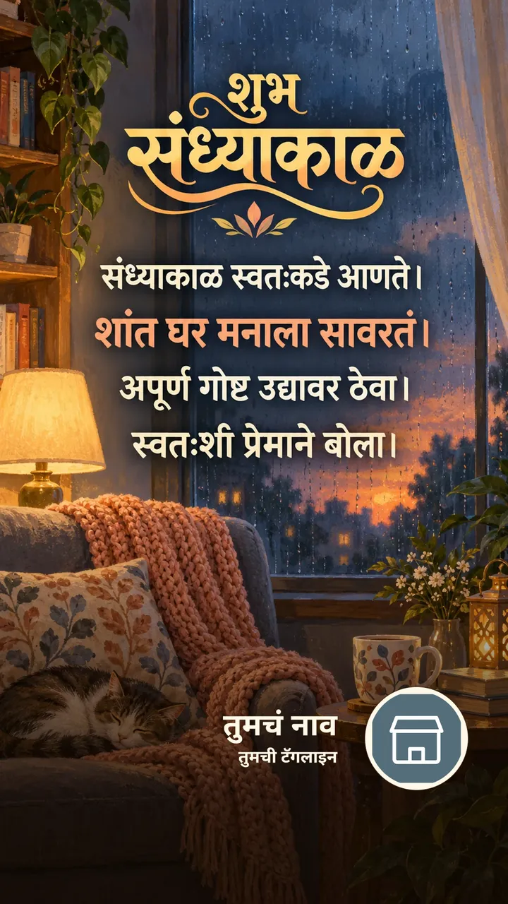 शुभ संध्याकाळ - संध्याकाळ स्वतःकडे आणते। - शांत घर मनाला सावरतं। - Sandhyakal Image