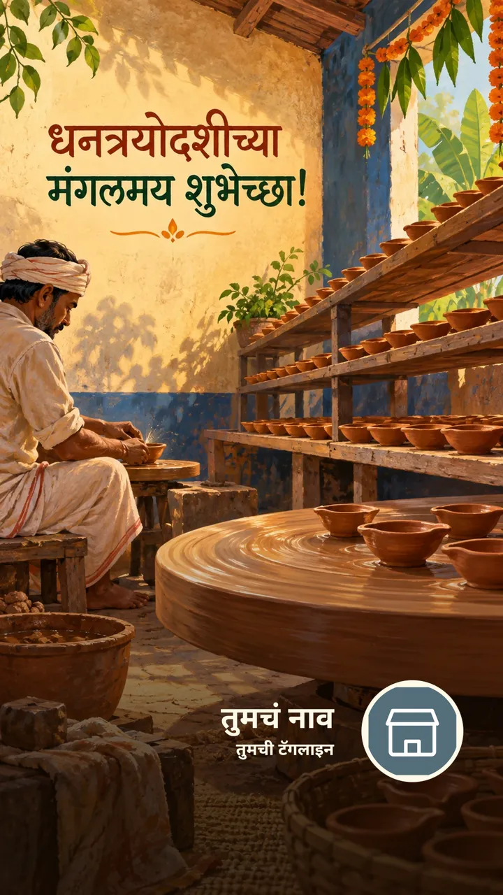 धनत्रयोदशीच्या मंगलमय शुभेच्छा! - Festival Image, फुलं, दिवा, गाव