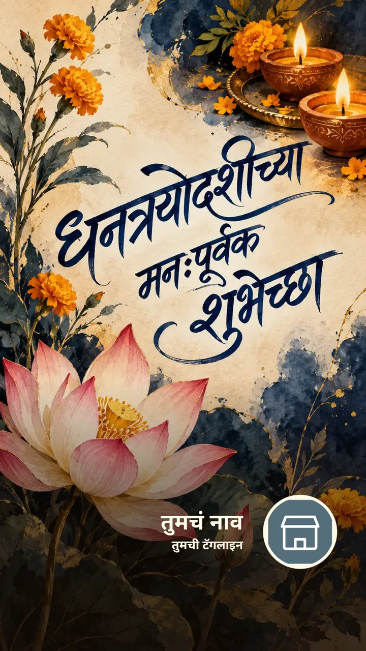 धनत्रयोदशीच्या मनःपूर्वक शुभेच्छा - Festival Image, फुलं, कमळ, दिवा