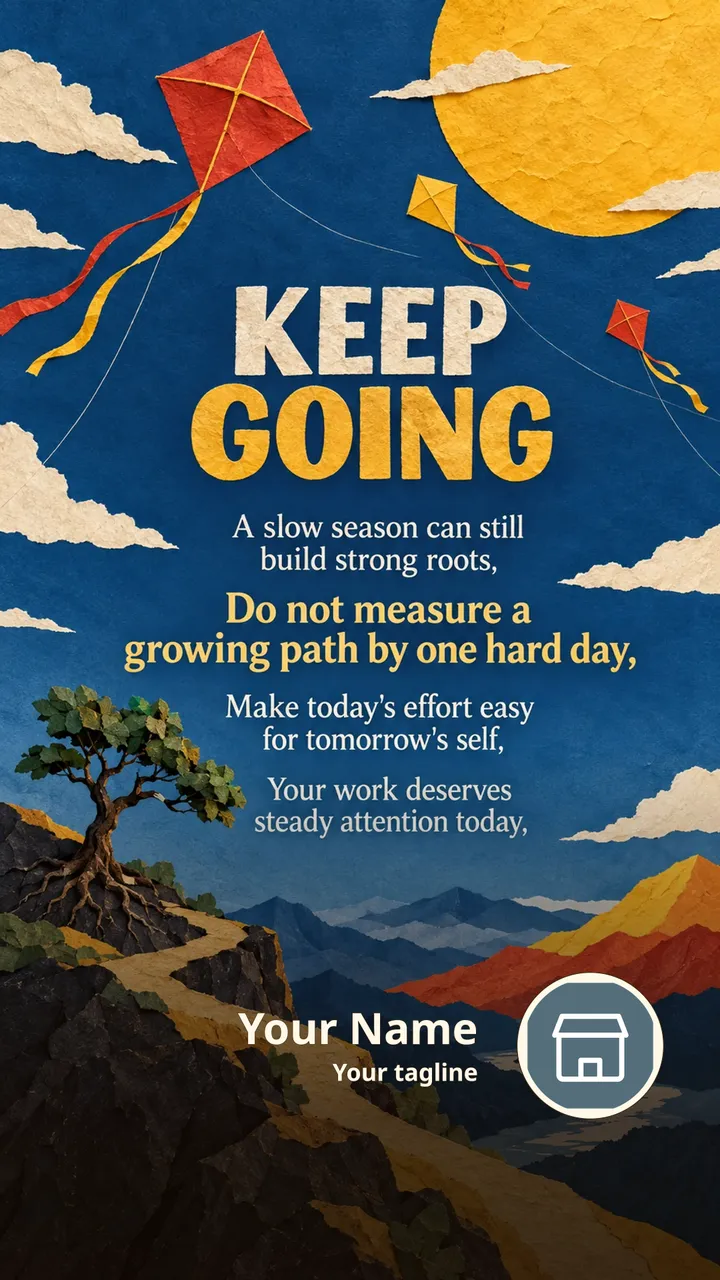 KEEP GOING - A slow season can still build strong roots, - Motivational Image, Nature, Mountains