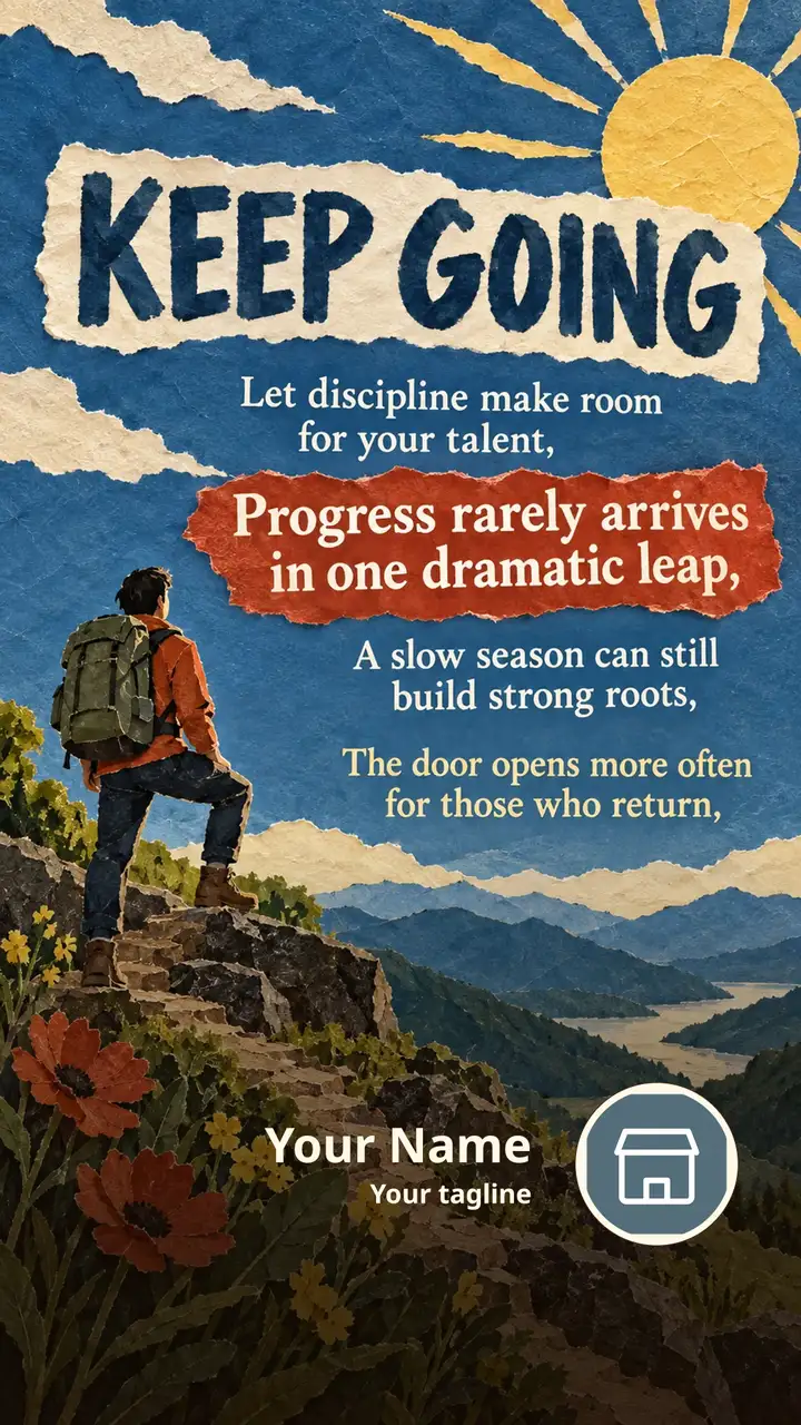 KEEP GOING - Let discipline make room for your talent, - Progress - Motivational Image, Nature, Mountains