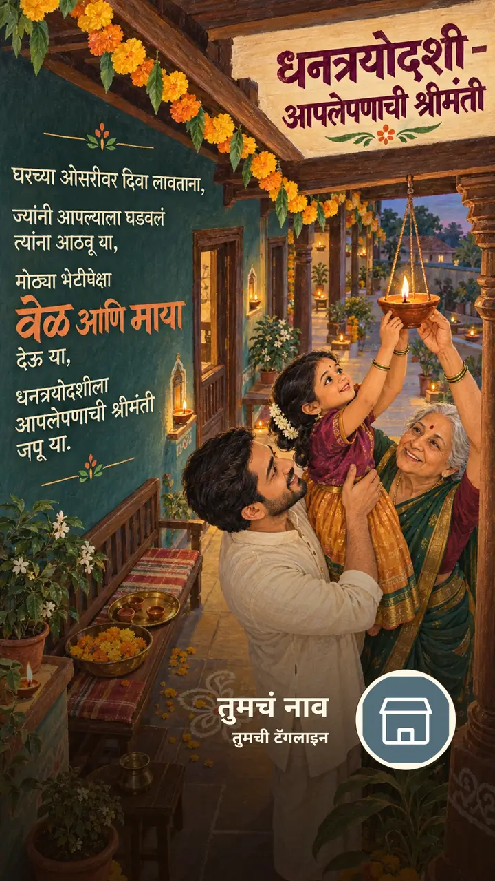 धनत्रयोदशी - आपलेपणाची श्रीमंती - Festival Image, फुलं, दिवा, गाव, कुटुंब