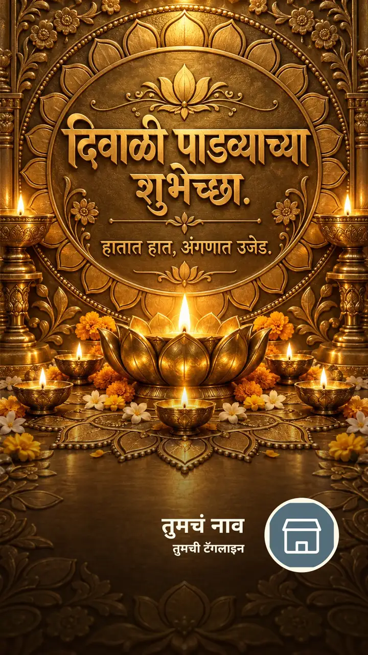 दिवाळी पाडव्याच्या शुभेच्छा. - हातात हात, अंगणात उजेड. - Festival Image, फुलं, कमळ, दिवा