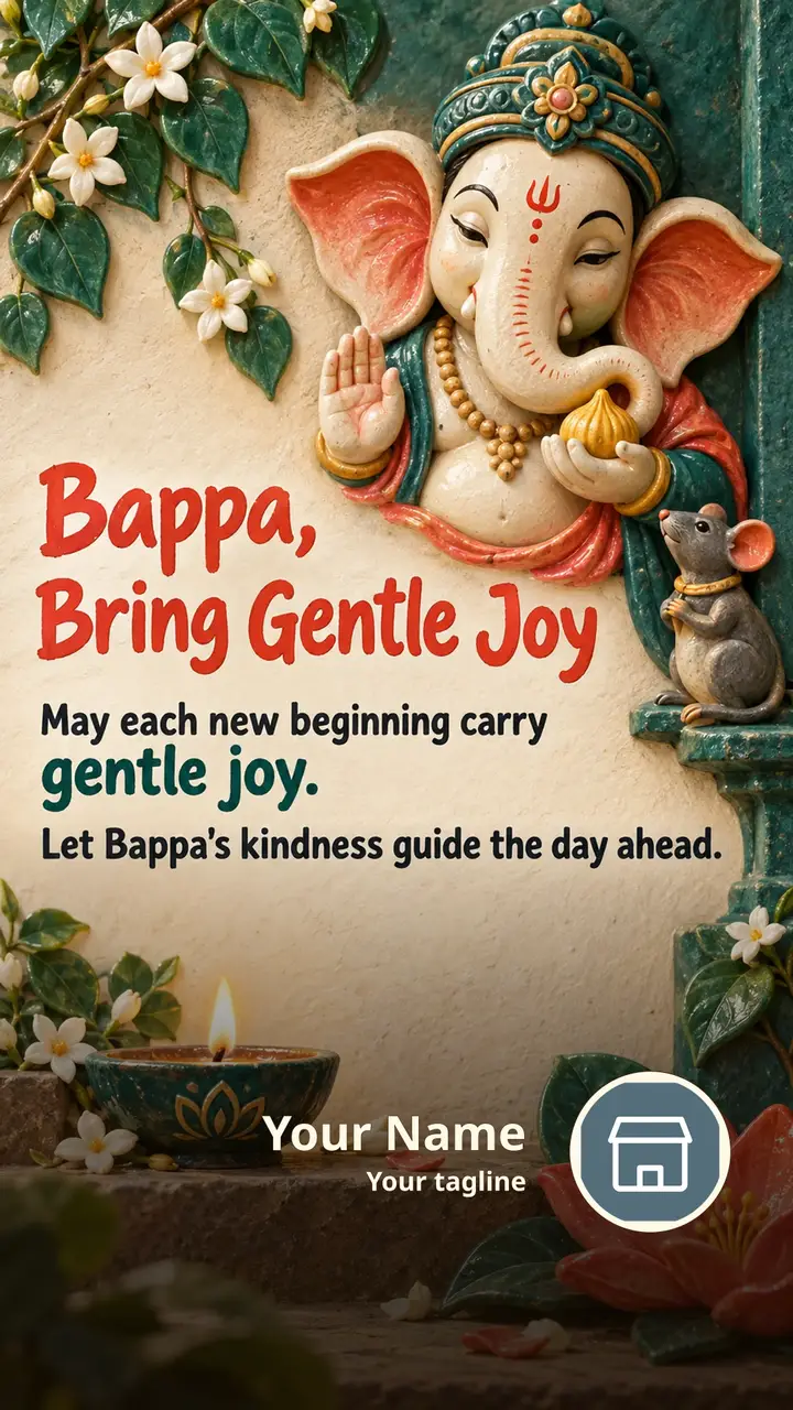 Bappa, Bring Gentle Joy - Devotional Image, Flowers, Ganesha