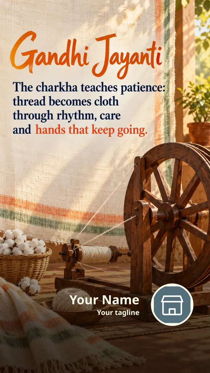 Gandhi Jayanti - The charkha teaches patience: - Festival Image, Flowers, Village