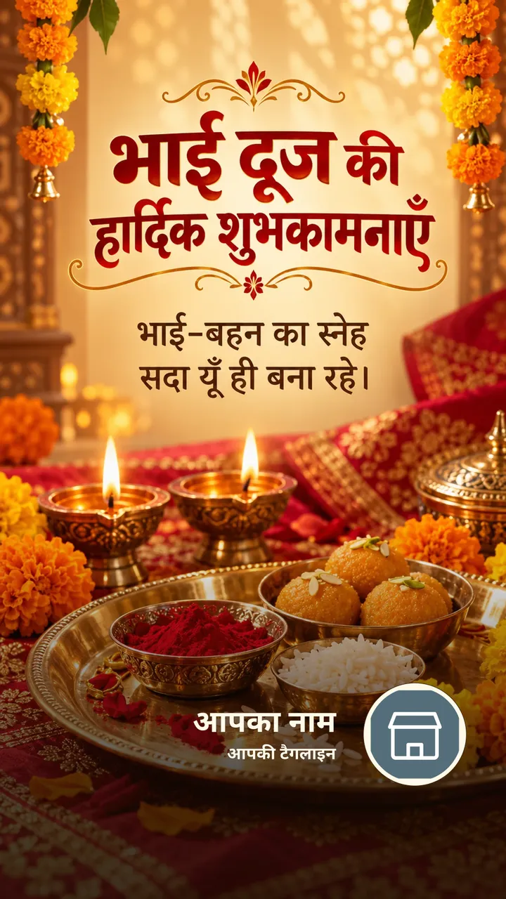 भाई दूज की हार्दिक शुभकामनाएँ - Festival Image, फूल, दीया