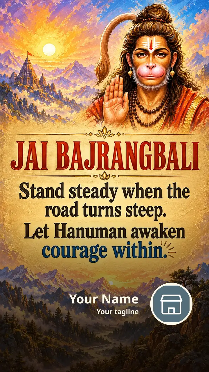 JAI BAJRANGBALI - Stand steady when the road turns steep. - Devotional Image, Nature, Mountains, Hanuman