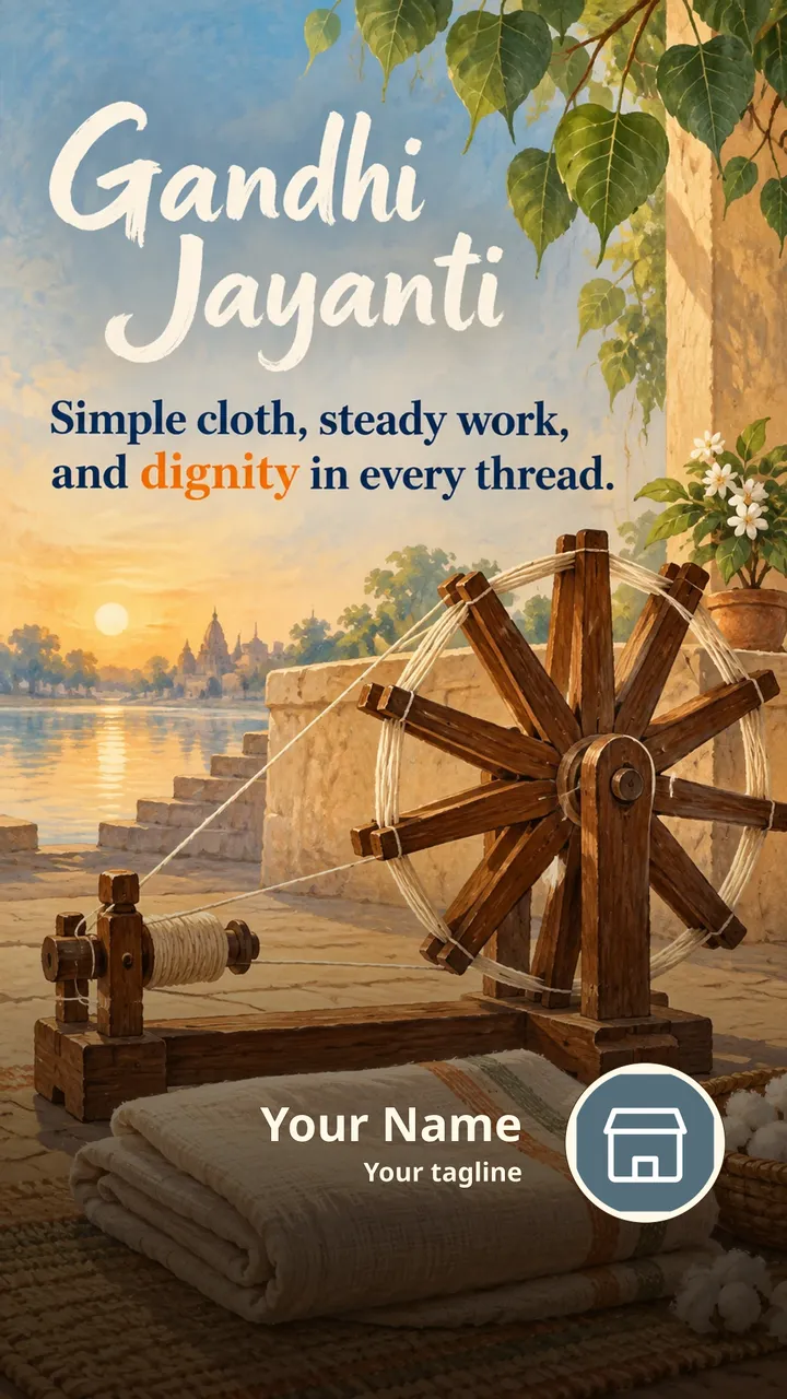 Gandhi Jayanti - Simple cloth, steady work, - Festival Image, Flowers, Village