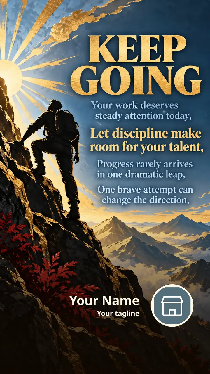 KEEP GOING - Your work deserves steady attention today, - Motivational Image, Nature, Mountains