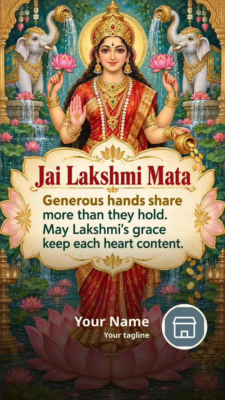 Jai Lakshmi Mata - Generous hands share - Devotional Image, Flowers, Lotus, Lakshmi