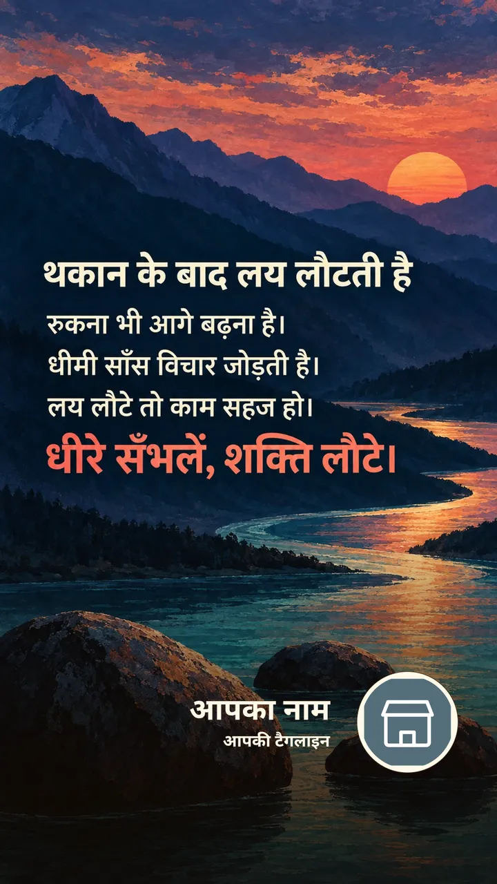 थकान के बाद लय लौटती है - Suvichar Image, सूर्यास्त, पहाड़, नदी
