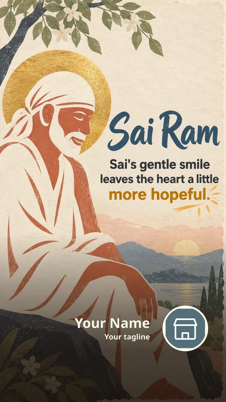 Sai Ram - Sai's gentle smile - Devotional Image, Sai Baba