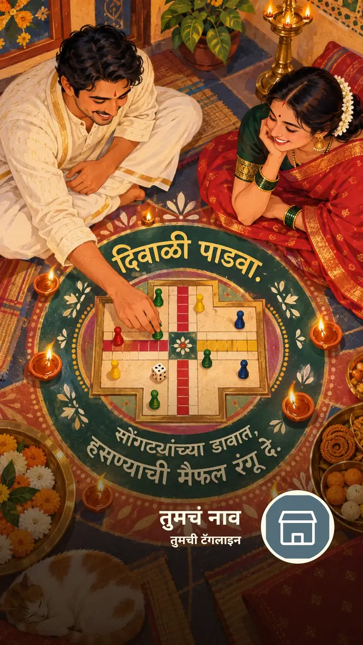 दिवाळी पाडवा. - सोंगट्यांच्या डावात, - Festival Image, फुलं, आकाश, दिवा, जोडपं