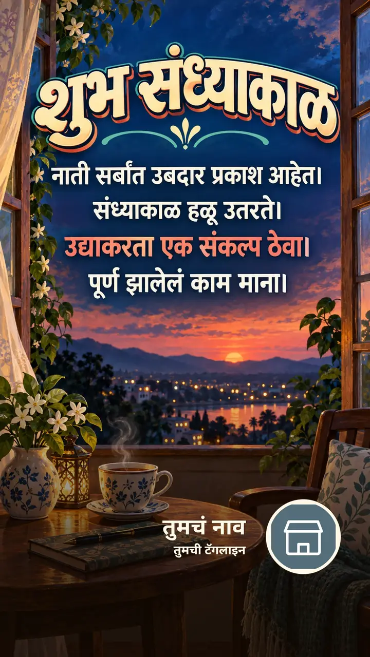 शुभ संध्याकाळ - नाती सर्वांत उबदार प्रकाश आहेत। - संध्याकाळ हळू उतरते। - Sandhyakal Image