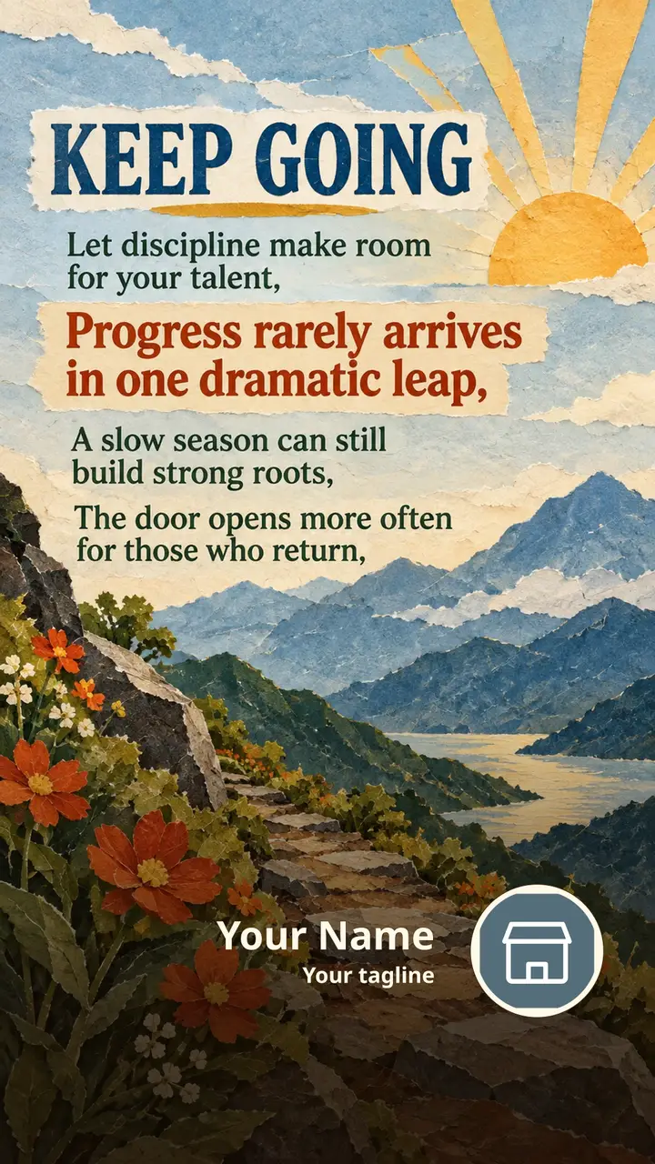 KEEP GOING - Let discipline make room for your talent, - Progress - Motivational Image, Nature, Mountains