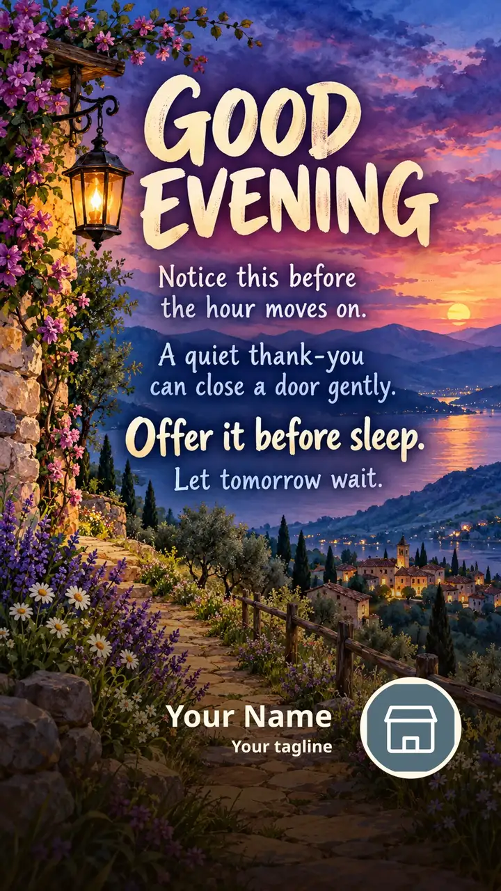 GOOD EVENING - Notice this before the hour moves on. - A quiet - Good Evening Image