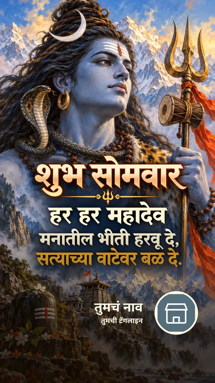 शुभ सोमवार - हर हर महादेव - मनातील भीती हरवू दे, - Bhakti Image, शिव