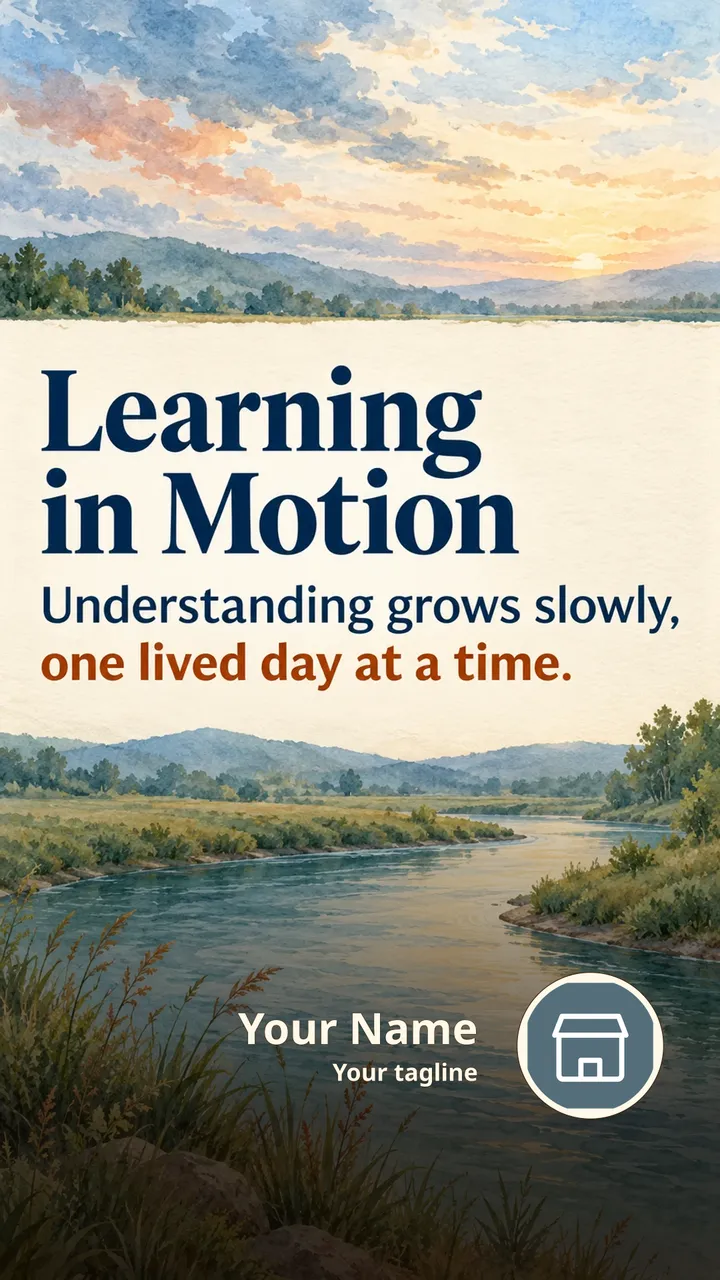 Learning in Motion - Quote Image, Nature, River, Sky