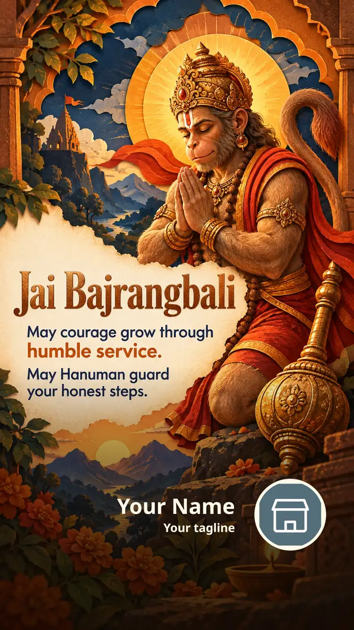 Jai Bajrangbali - May courage grow through humble - Devotional Image, Hanuman