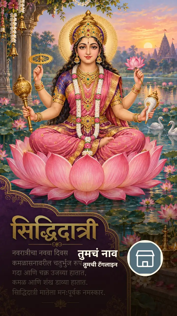 सिद्धिदात्री - नवरात्रीचा नववा दिवस - कमळासनावरील - Festival Image, फुलं, कमळ, निसर्ग, दिवा, दुर्गा