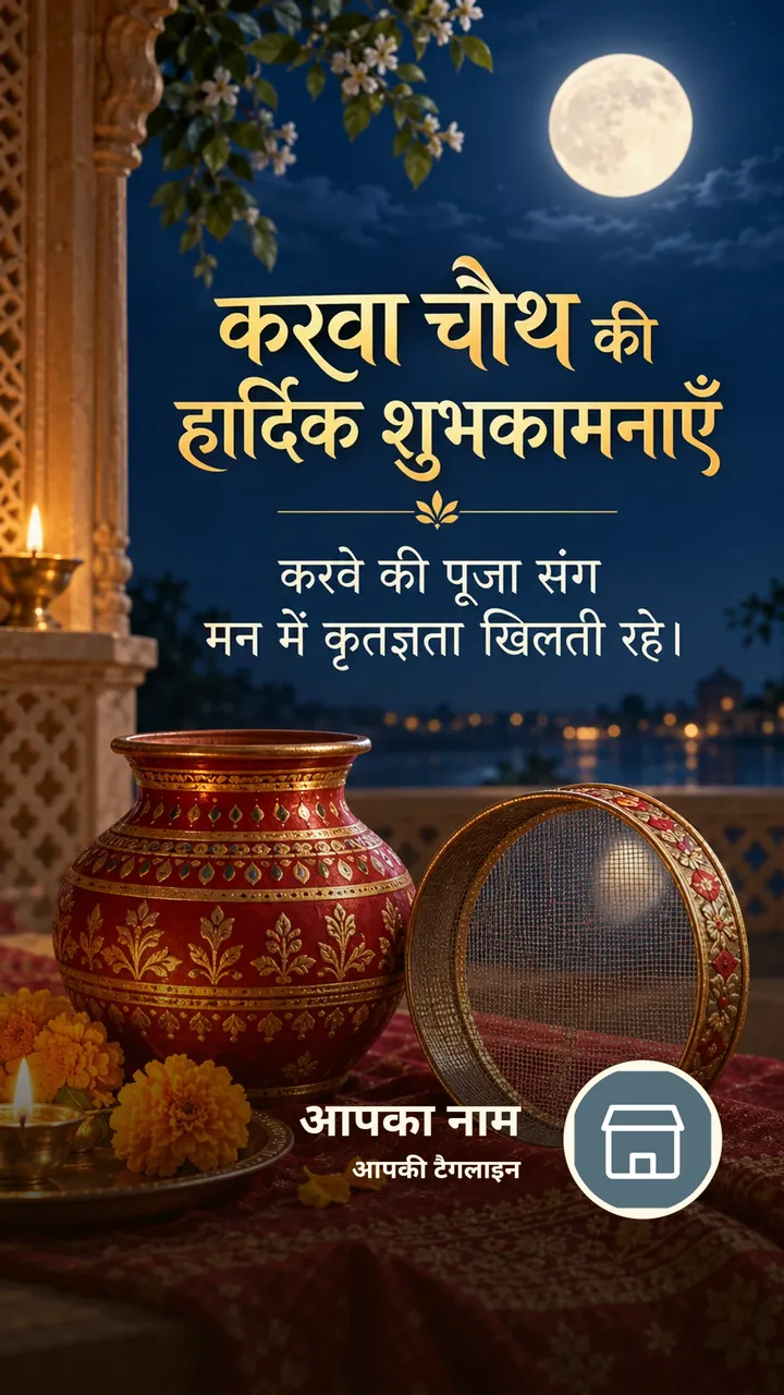 करवा चौथ की हार्दिक शुभकामनाएँ - करवे की पूजा संग - Festival Image, फूल, प्रकृति, दीया