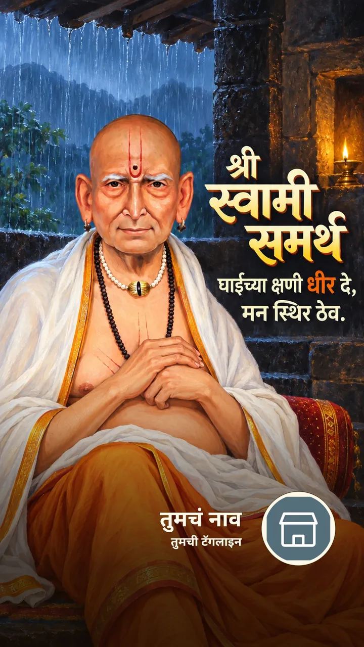 श्री स्वामी समर्थ - घाईच्या क्षणी धीर दे, - Bhakti Image, पाऊस, स्वामी समर्थ