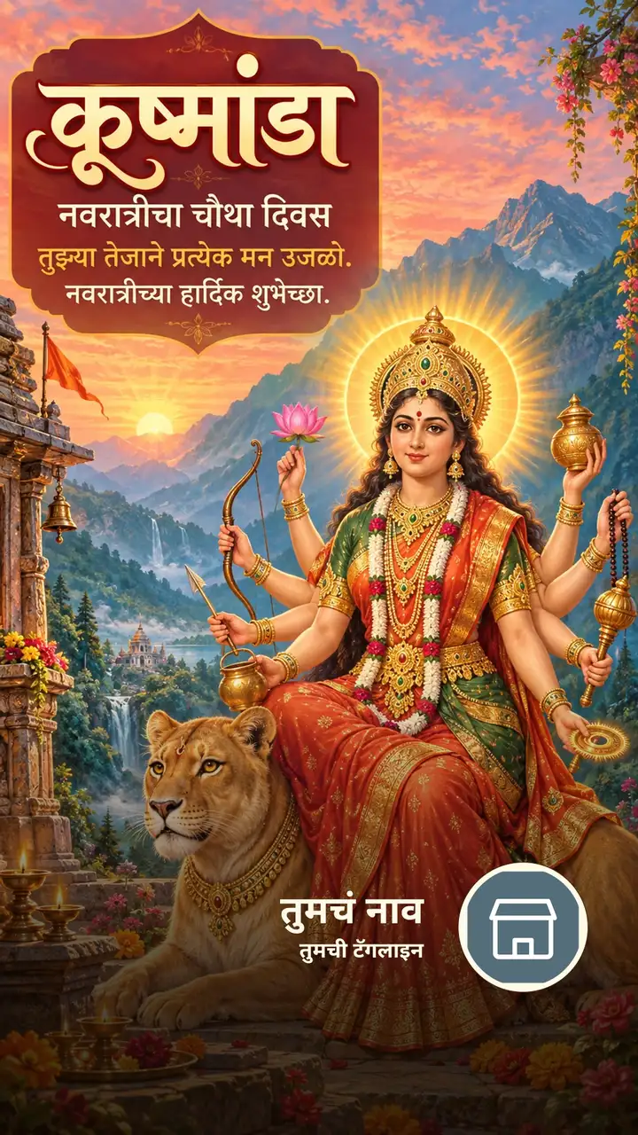 कूष्मांडा - नवरात्रीचा चौथा दिवस - तुझ्या तेजाने - Festival Image, फुलं, कमळ, डोंगर, दुर्गा