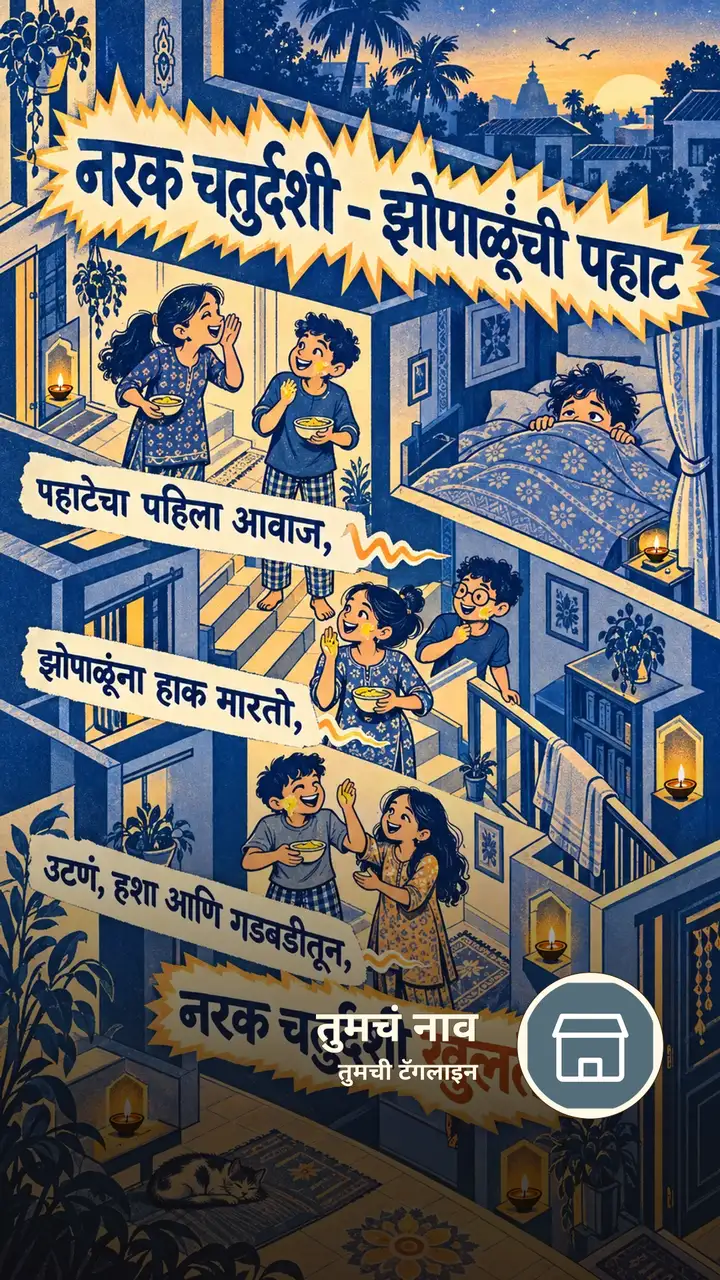 नरक चतुर्दशी - झोपाळूंची पहाट - Festival Image, दिवा, कुटुंब, मुलं