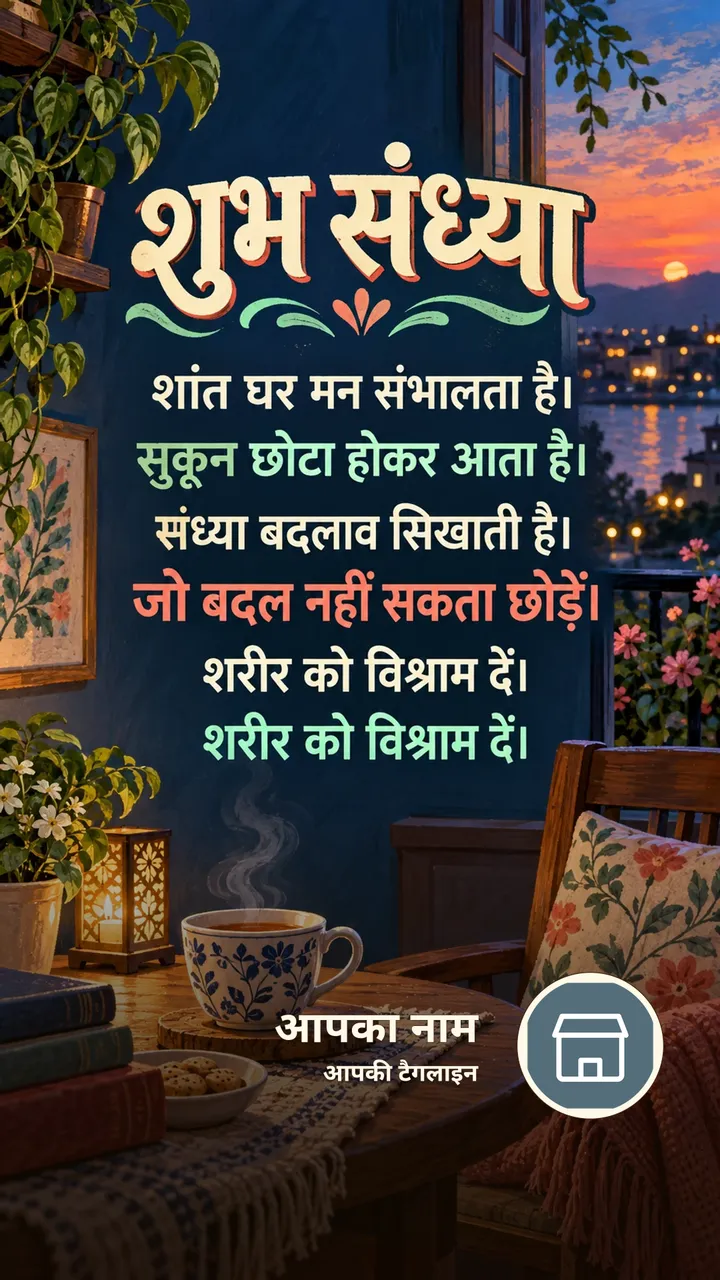 शुभ संध्या - शांत घर मन संभालता है। - सुकून छोटा होकर - Sandhya Image