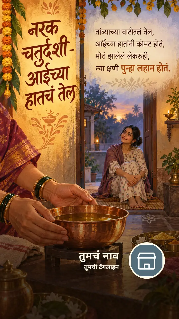 नरक चतुर्दशी - आईच्या हातचं तेल - Festival Image, दिवा, कुटुंब, आई