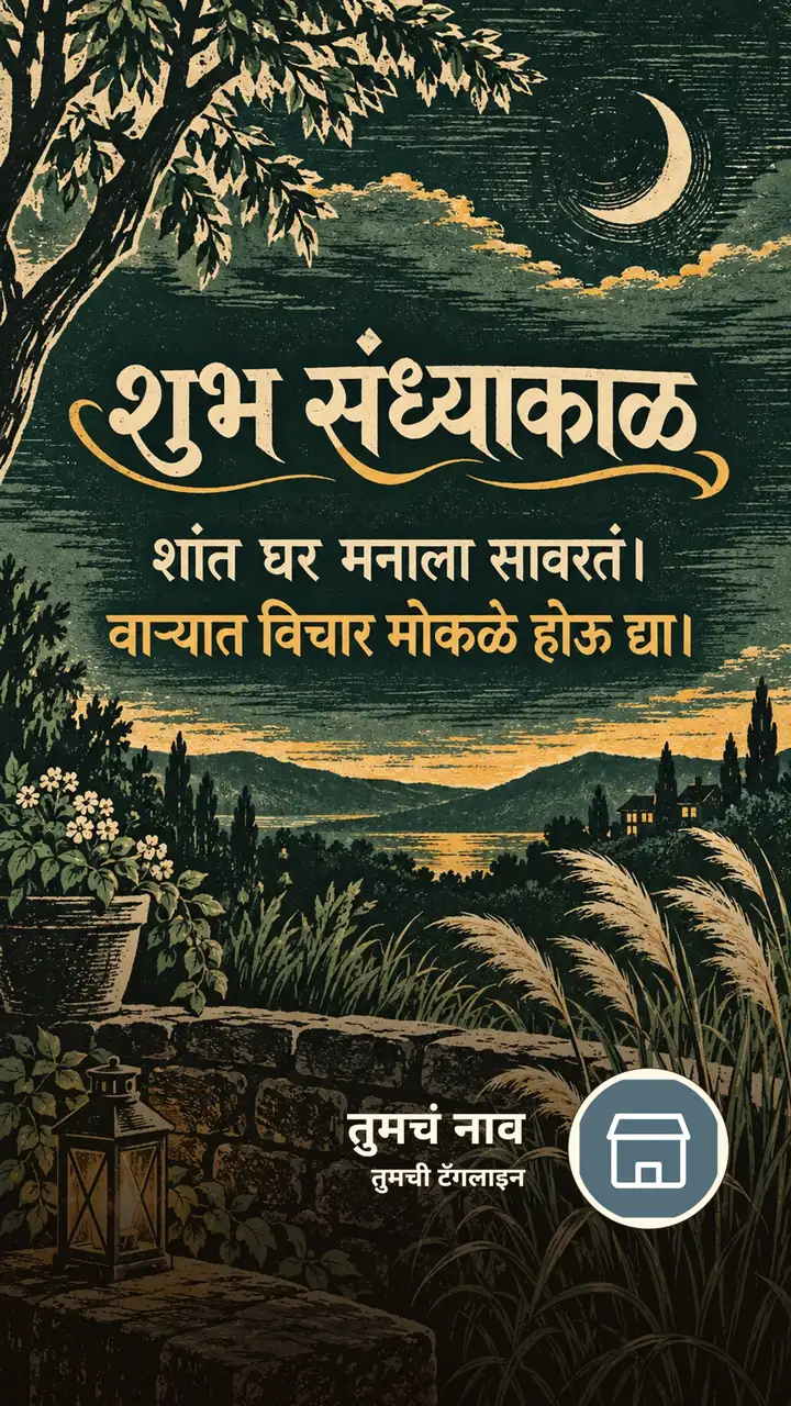 शुभ संध्याकाळ - शांत घर मनाला सावरतं। - वाऱ्यात विचार मोकळे होऊ द्या। - Sandhyakal Image