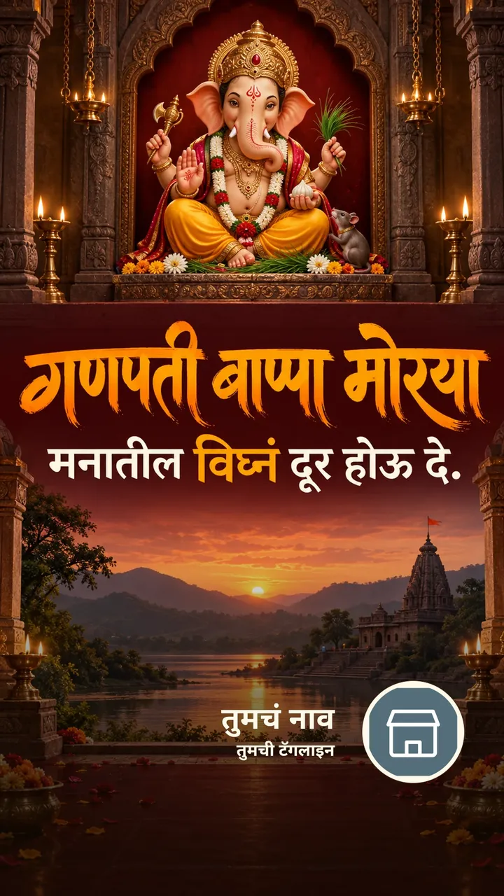गणपती बाप्पा मोरया - मनातील विघ्नं दूर होऊ दे. - Bhakti Image, फुलं, दिवा, गणपती