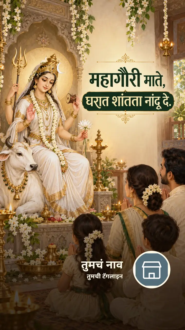 महागौरी माते, घरात शांतता नांदू दे. - Bhakti Image, फुलं, दिवा, दुर्गा