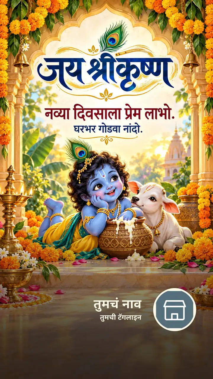 जय श्रीकृष्ण - नव्या दिवसाला प्रेम लाभो. - Bhakti Image, फुलं, दिवा, कृष्ण