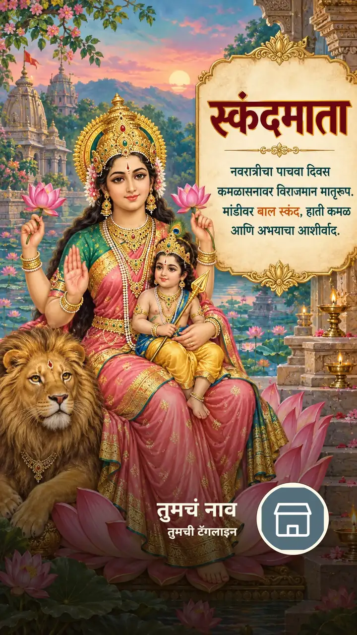 स्कंदमाता - नवरात्रीचा पाचवा दिवस - कमळासनावर विराजमान - Festival Image, फुलं, कमळ, मुलं, दुर्गा
