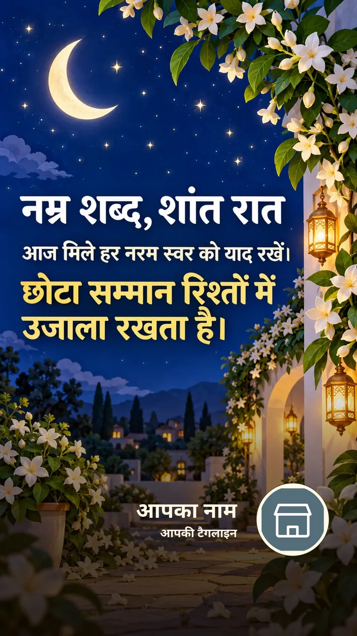 नम्र शब्द, शांत रात - Shubh Ratri Image, फूल, चाँद, तारे