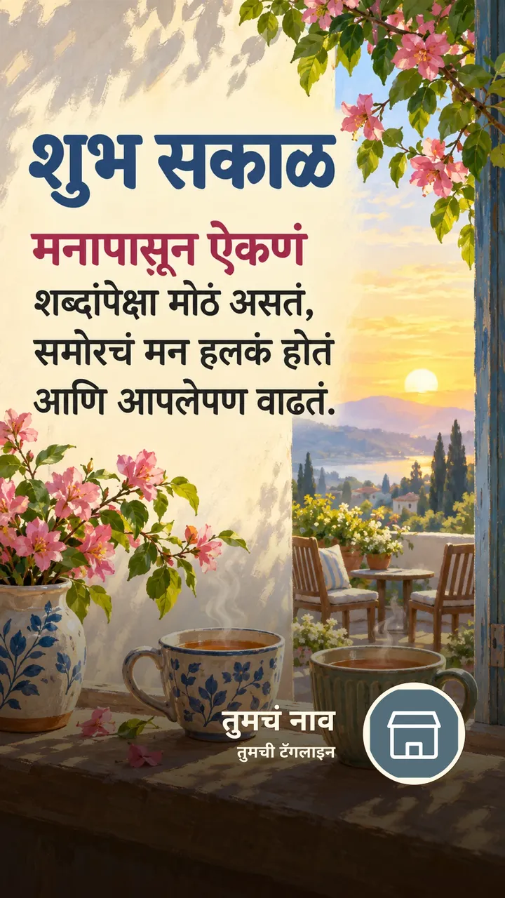 शुभ सकाळ - मनापासून ऐकणं - Shubh Sakal Image, फुलं, सूर्योदय, चहा