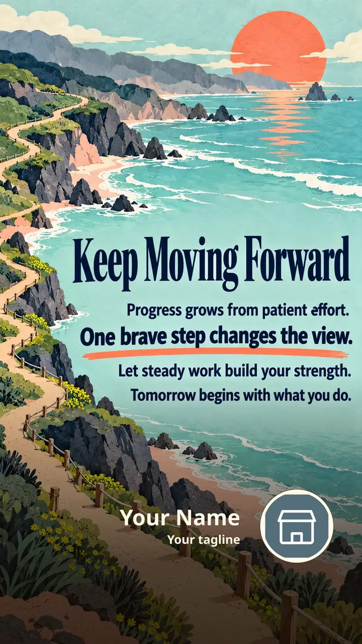 Keep Moving Forward - Motivational Image, Sunset, Nature, Mountains, Sea