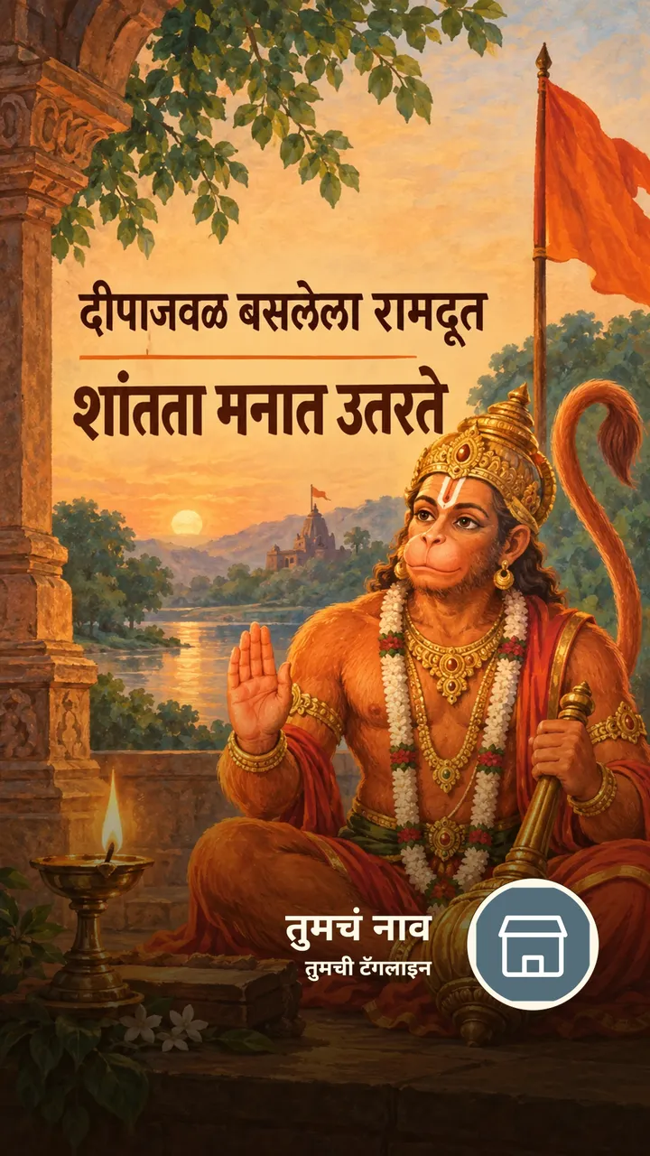 दीपाजवळ बसलेला रामदूत - Bhakti Image, हनुमान