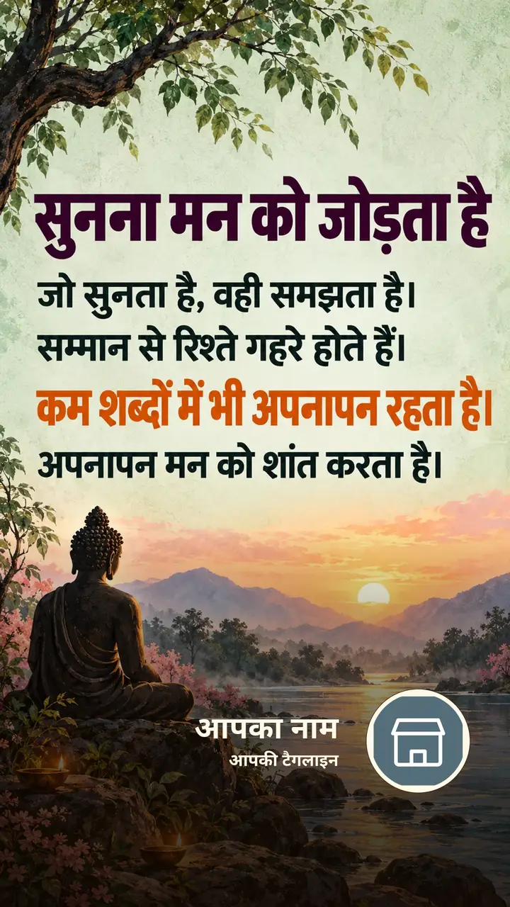 सुनना मन को जोड़ता है - Suvichar Image, कमल, पहाड़, नदी, दीया, बुद्ध