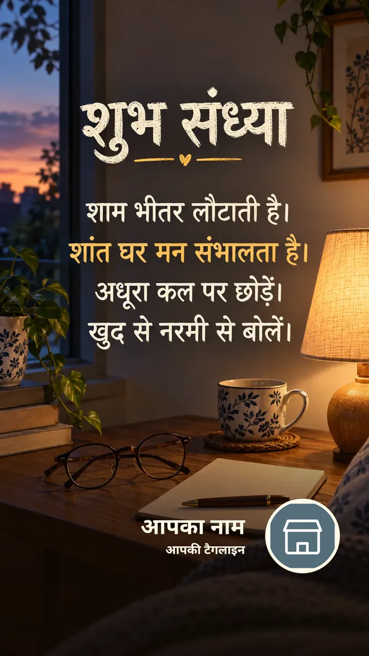 शुभ संध्या - शाम भीतर लौटाती है। - शांत घर मन संभालता है। - Sandhya Image